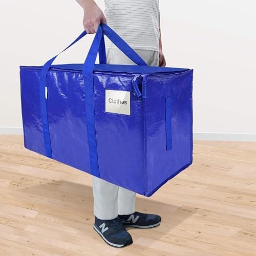 TICONN 6 Pack Extra Large Moving Bags Heavy Duty with Zippers & Carrying Handles, Durable Storage Bags Moving Boxes for Closet Organizers and Storage (6 Pack, Blue) thumbnail 2