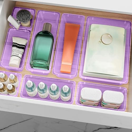 ElegantArray 12-Piece Drawer Organizer Set, 4 Sizes Versatile Plastic Vanity Organizer for Makeup, Stationery, Gadgets, in Kitchen, Bathroom, Office, and Bedroom, Purple thumbnail 7