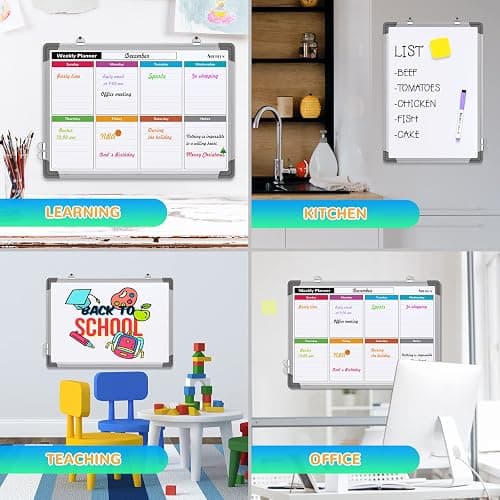 Small Weekly Calendar Dry Erase Whiteboard for Wall, 16" x 12" Magnetic Dry Erase Board, Hanging Double-Sided White Board, Portable Board for List, Kitchen, Planning, Memo, Home, Office - Red thumbnail 7