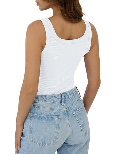 GKBK Womens Tank Tops Scoop Neck Sleeveless Ribbed Tank Summer Basic Thick Strap Slim Fitted Racerback Tops thumbnail 4