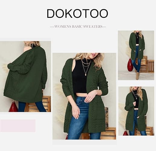 Dokotoo Women's 2025 Fashion Casual Open Front Long Sleeve Chunky Cable Knit Cardigans Sweaters Outerwear Coats with Pockets thumbnail 6