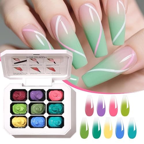 AOBOO Ombre Gel Nail Polish Nail Sponges for Ombre 9 Series Colorful Blush Effect Pat Painting Gradient Blooming Gel for Ombre Nails Multistyle French Manicure Nail Art DIY Home (A4, 1) thumbnail 2