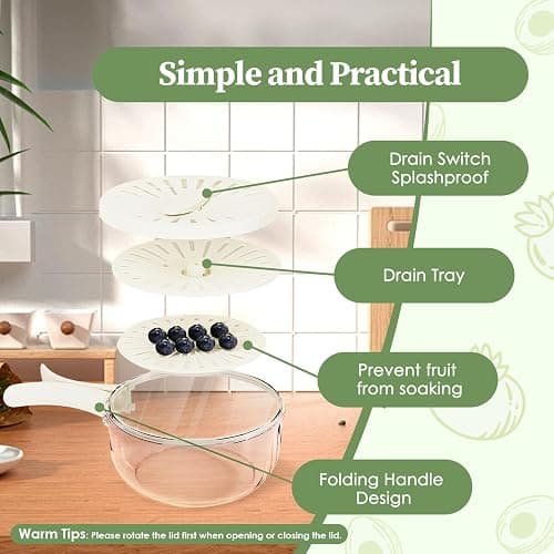 Bothyi Drain Basket Keeper Container Practical Fruit Colander Foldable Handle Food Storage Container Removable Basket for Strawberry, White thumbnail 5