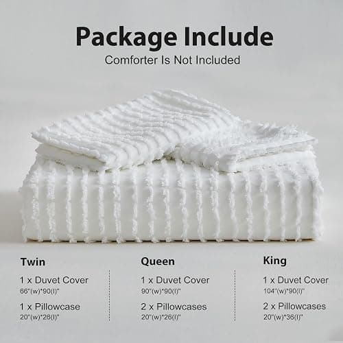 WARMDERN Boho Duvet Cover Set Queen Size,White Striped Duvet Cover Microfiber Bedding Set,3PCS Ultra Soft Breathable Lightweight Tuft Texture Pattern Duvet Covers with Zipper Closure(White,Queen) thumbnail 7