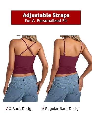EasyGala Womens Lace Camisole Tops Square Neck Ribbed Tank Tops Adjustable Spaghetti Straps Sleeveless Summer Shirt 2025 thumbnail 7