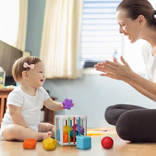 LiKee Shape Sorter Toys for 1+ Years Old, 8pcs Montessori Baby Blocks, Sensory Toddler Learning Toys for Fine Motor Skills, Infant Developmental Toys Gift for Boys Girls Ages 18+ Months - Cube thumbnail 2