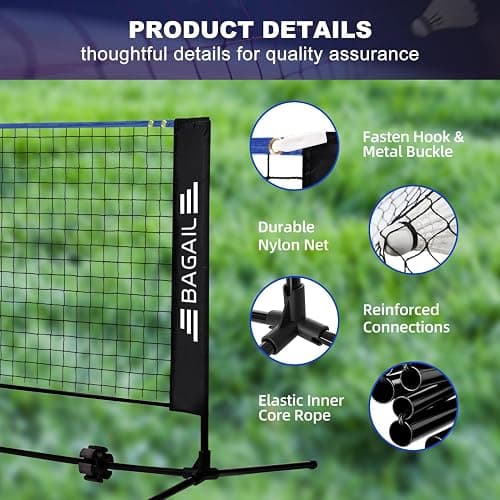 BAGAIL Badminton Net, Height Adjustable Kids Volleyball Net, Foldable Nylon Net 10 ft/14ft/17ft Wide, Tennis Net, Small Pickleball Net for Backyard Game and Indoor Outdoor Use, Easy Setup thumbnail 4