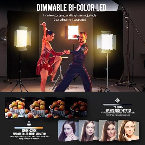 NiceVeedi 2-Pack Photography Lighting Kit, 36W Bi-Color Studio Lights 2700-6500K CRI 95+, Dimmable LED Video Light Kit with Remote Control & 72” Tripod Stand, Lighting for Video Recording/Photography thumbnail 3