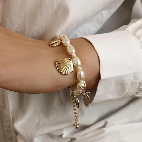 Qceasiy Shell Ankle Bracelet Set for Women, Gold Plated Boho Bead Adjustable Anklet, Hawaiian Beach Seashell Pearl Heart Starfish Conch Foot Jewelry Gifts thumbnail 3