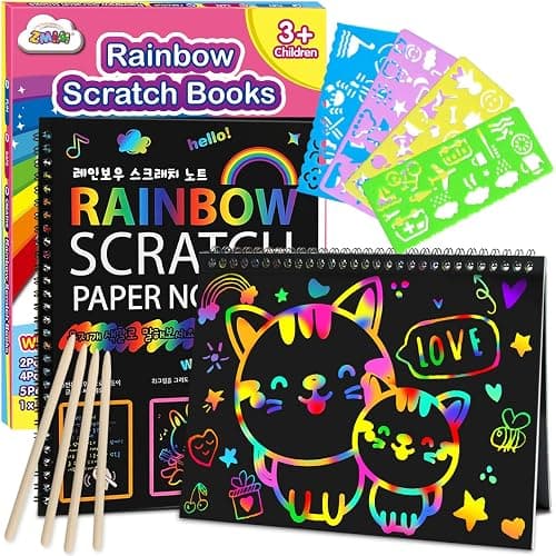ZMLM Scratch Paper Art-Crafts Gift: 2 Pack Rainbow Notebooks Supplies Toys Easter Basket Stuffers for 3 4 5 6 7 8 9 10 Years Old Girls and Boys Kids Birthday Party Games (Pink) - Image 1