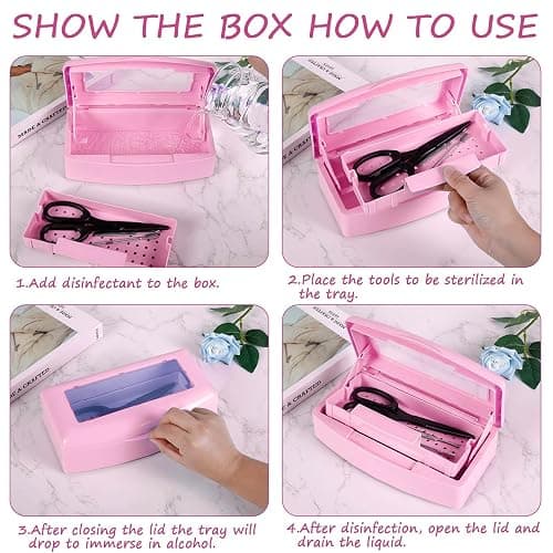 Gusnilo Nail Tool Sterilizer Box barbicide Disinfectant Jar Plastic Disinfectant Container Suitable for Nail Tools Hair Salons Beauty Centers and Manicure and Nail Equipment(Pink) - 21 Ounce - Pink thumbnail 4