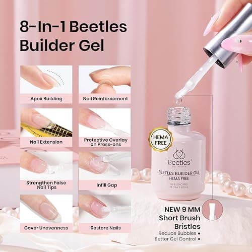 Beetles 4Pcs HEMA-Free Nail Extension Kit, 15ml Gel Nail Glue, No Wipe Top Coat, Builder Nail Gel & Liner Brush, Long Lasting for Clear Press-On Nails, DIY Home Gift for Women, U V Light Required thumbnail 5