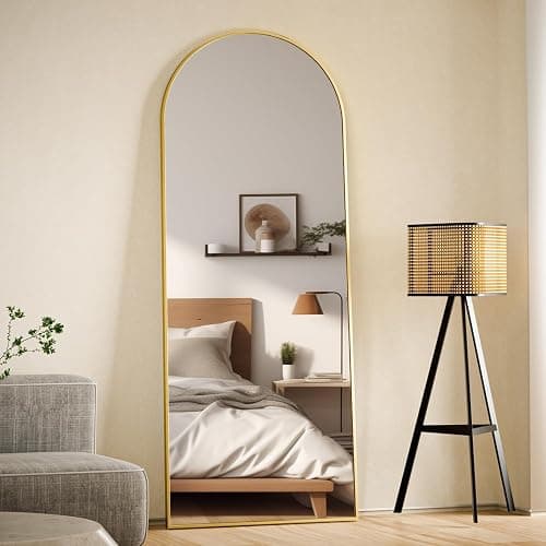 VooBang Arch Mirror Full Length, 26" x 71" Floor Mirror with Stand, Aluminum Alloy Frame Full Body Mirror, Standing Hanging or Leaning Against Wall for Bedroom and Living Room, Gold thumbnail 7