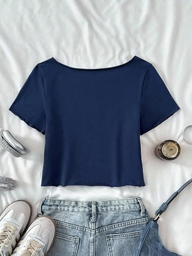 SOLY HUX Girl's Off The Shoulder Number Graphic Crop Tops | Short Sleeve Boat Neck, Summer, Casual,Cute Tee Shirts thumbnail 2