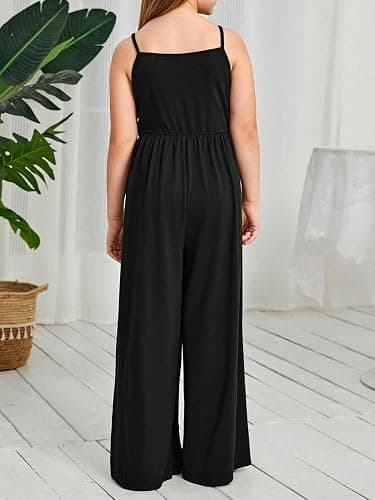WDIRARA Girl's Spaghetti Strap Sleeveless Loose Jumpsuit Wide Leg Long Pants Overalls thumbnail 2