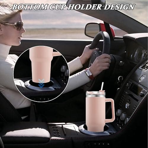 Euleryoo 40oz Gobelet de voyage，isolée sous vide acier inoxydable avec paille et couvercle，Tasse à café à paroi tasse de voyage isotherme pour garder les boissons froides et chaudes Rose thumbnail 6