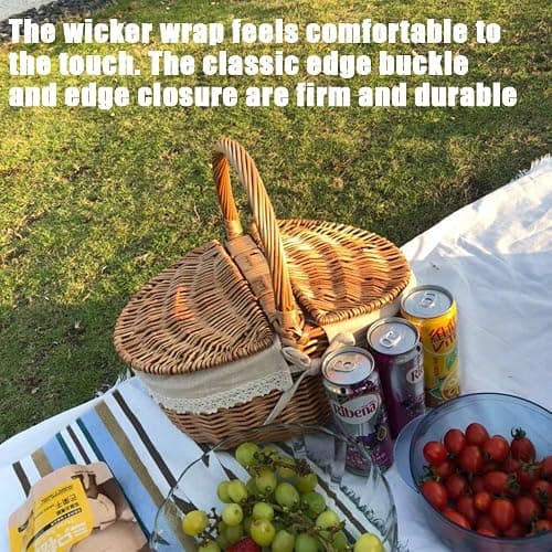 Shengsenfu 1Pcs Wicker Picnic Basket with Handle, Empty Picnic Basket with Lid & Removable Liner, Removable Liner & Folding Woven Handle, Empty Picnic Basket for Picnic, Camping, Outdoor, Thanksgiving thumbnail 6