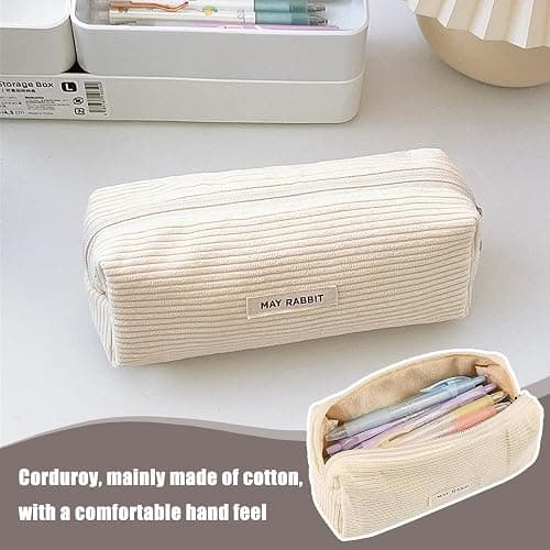 Federmäppchen Mädchen - Teenager Etui Schule,Schlamppermäppchen Cord,Studium Must Haves Stifte Mäppchen Aesthetic,Portable Federtasche Erwachsene,Pencil Case Aesthetic,Mäpchen für Schulsachen (Weiß) thumbnail 4