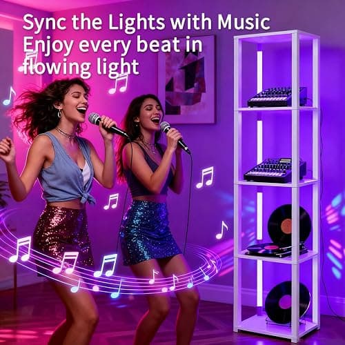 MITELSON RGBCW Floor Lamp with Shelves, Smart Modern Floor Lamp with Music Sync, LED Color Changing Corner Display Shelf Lamp, Tall Lamps for Living Room and Bedroom, Bookshelf Lamp thumbnail 2