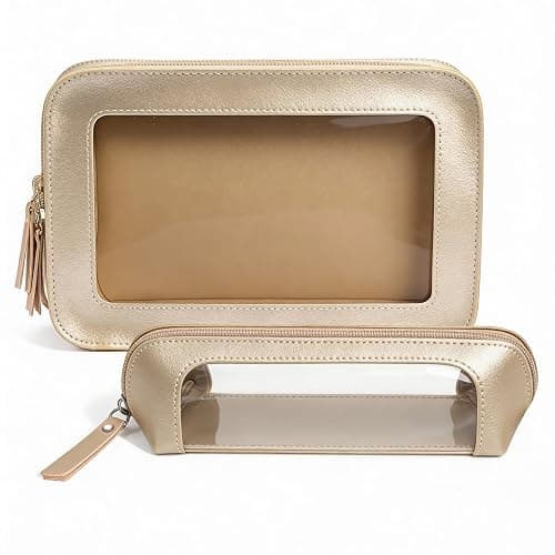 LETGO 2Pack Clear Makeup Bags, Makeup Pouch for Purse Slim Make Up Brush Bag for Girls Car Accessories Essentials for Women(2Pack-Gold Set) - Image 1