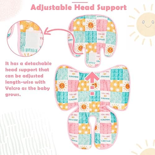 GFU Baby Car Seat Head & Body Support, Infant Carseat Insert, Soft Baby Car Seat Insert Cushion for Strollers, Bouncers, Swing, Sunshine thumbnail 4