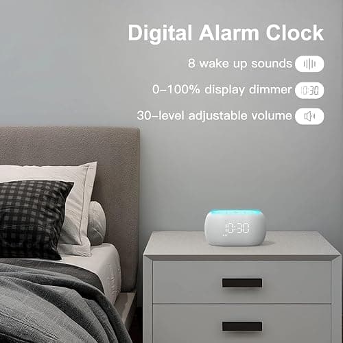 ANJANK White Noise Sound Machine Alarm Clock with Hi-Fi Bluetooth Speaker, 21 Soothing Sounds/7 Night Lights, 0-100% Dimmer/Sleep Timer/Volume Control, Soother for Adults Kids Sleeping, Bedroom, White thumbnail 6
