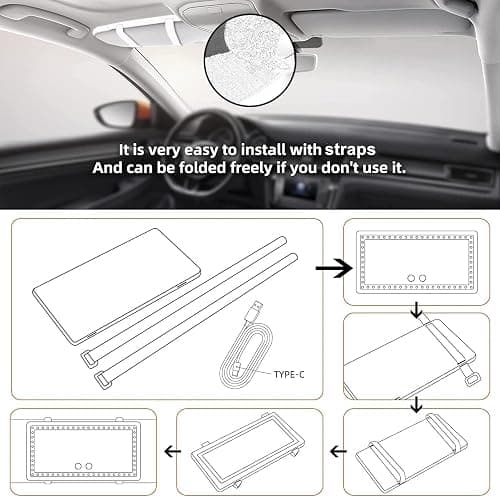 Car Sun Visor Vanity Mirror, 2 Pcs Rechargeable Makeup Mirror with 3 Light Modes & 60 LEDs - Dimmable Clip-on Rear View Sun-Shading Cosmetic Mirrors, Universal for Car SUV Truck thumbnail 6