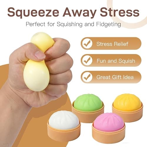 4 Pack Dumpling Squishies Toy Mystery Box, Colorful Dumplings Stress Balls Fidget Sensory Toy, Bun with Food Steamer Stretchy Desk Toys Soft Squeeze Decompression Dough for Adults Kids thumbnail 3