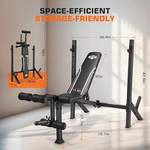 OPPSDECOR Weight Bench Set, Fast Folding Workout Bench with Squat Rack Leg Extension & Leg Curl, Adjustable Back/Barbell Rack for Bench Press Strength Training, Flat Incline Decline Gym Bench thumbnail 6