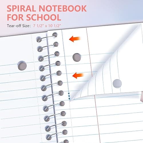 CoconutGo 4 Pack Spiral Notebooks, 1 Subject College Ruled, 10.5 x 8 in, 70 Sheets Each, 3-Hole Punched Perforated Pages, Plastic Covers with Pockets, Silver Coil, Assorted Colors thumbnail 5
