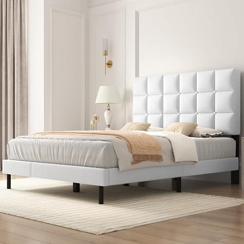 Twolike Queens Bed Frames with Upholstered Platforms, Foldable Metals Frames & Simplys Tool Assembly, Queen Bed Frames with White Breathable Fabric thumbnail 8