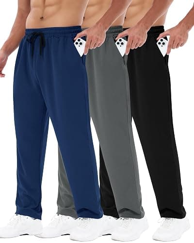 3 Pack Mens Sweatpants with Pockets - Mesh Open Bottom Athletic Joggers for Men Loose Fit Gym Workout Running Casual Pants - Image 1