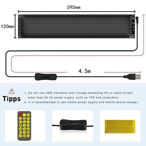 Windshield Display for Cars, SUV and Trucks - Programmable USB LED Matrix with App & Remote Control, Custom Car Sign for Message, Animation & Decoration（12 X 59.5 CM） thumbnail 2