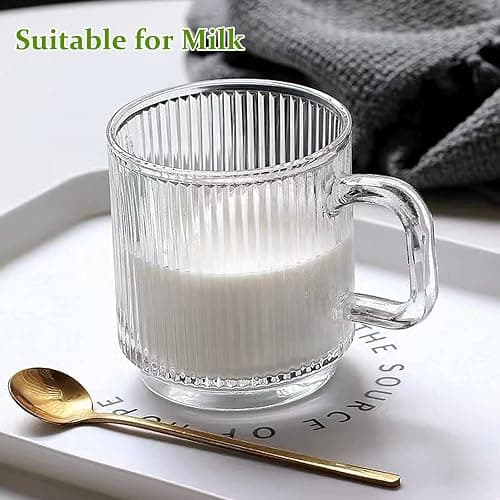 Qipecedm 6 PACK Premium Glass Coffee Mugs with Handle, 12 OZ Classic Vertical Stripes Glass Coffee Cups, Transparent Tea Cup for Hot/Cold Beverages, Glassware Set for Americano, Latte, Cappuccino thumbnail 7