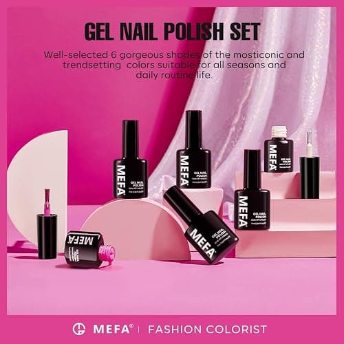 MEFA Pink Gel Nail Polish Set 6 Colors, Hot Pink Shades Spring Neon Light Bright Magenta Electric Tones Craze Nail Art Design at Home DIY Decorations Manicure Kit Gifts for Women thumbnail 7