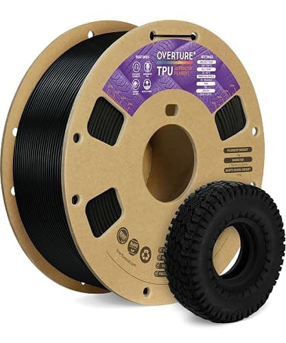 OVERTURE TPU 95A Flexible 3D Printer Filament 1.75mm, 1kg Black | High Elasticity & Durability Filament, 1kg Spool (2.2lbs), Fit Most FDM Printer (Black) - Image 1