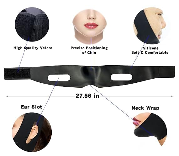 Post Surgical Chin Strap for Women &Men，Chin Lipo Compression Garment，Adjustable Stop Snoring Chin Strap，Lipo Post Chin Strap (Black 2PCS) thumbnail 3