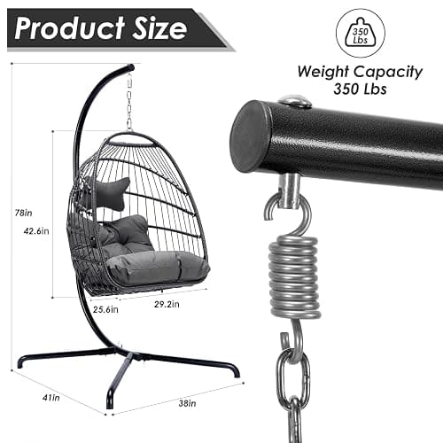 NICESOUL Egg Chair Indoor Outdoor, Patio Wicker Egg Swing Chair with Stand, Comfy Padded Cushion Hanging Basket Chair, 350lbs Capacity Birthday Gift Hammock Chair for Outside Backyard Bedroom, Gray - Dark Gray thumbnail 4