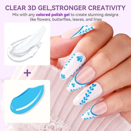 Makartt 3D Gel Nail Art: Clear 3D Painting Gels for Chrome Powder, 3D Sculpting No Wipe for Gel Nail Polish, 3D Carving Drawing Gels for Nails Art at Home & Salon DIY 0.28 fl.oz thumbnail 3