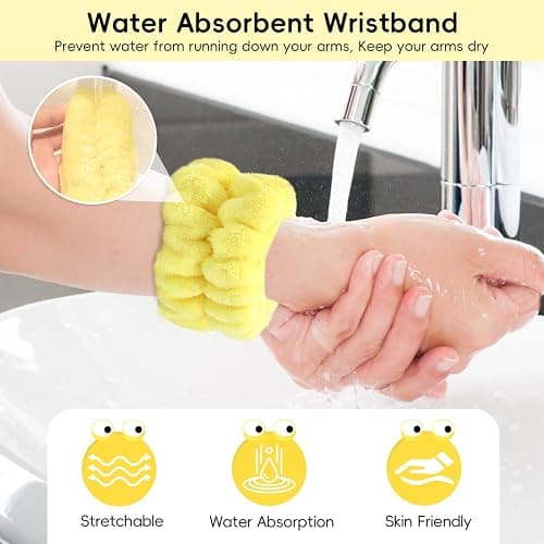 Face Wash Headband, Skincare Wrist Bands For Washing Face Set Spa Hair Bands come with a Hair Scrunchie, Cute Yellow snail tentacle Elastic Headband, For Face Washing Makeup Skincare (Yellow) thumbnail 4