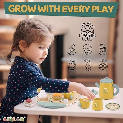 Airlab Tea Sets for Toddlers 3-5 Girl Birthday Gift 2 Year Old Princess Party Wooden Play Food Toy Sets for Kids Kitchen Accessories Age 3 4 5 6 Wood Educational Toys thumbnail 5