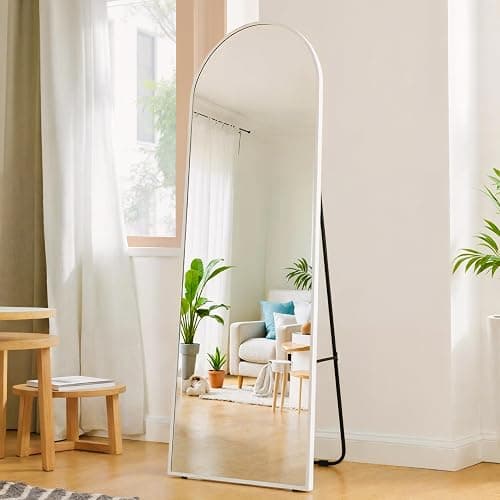 CUCZUUS 56" x 18" Floor Full Length Mirrors with Stand,Shatter-Proof Tempered Glass Big Mirror,Wall Mounted Hanging/Standing Long Mirror,Aluminium Alloy Arched Mirror,Bedroom Floor Mirrors(White) - Image 1