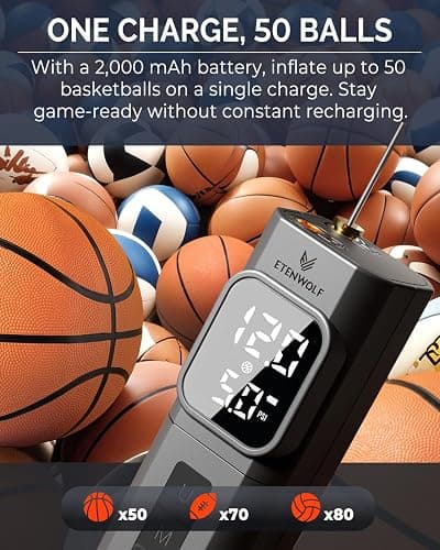 ETENWOLF P200 Electric Ball Pump 2000mAh Sports Air Pump with Digital Pressure Gauge for Basketball Soccer Volleyball thumbnail 5