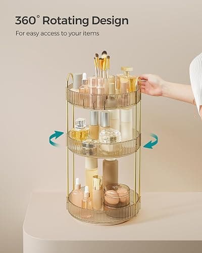 SONGMICS Makeup Organizer, 3-Tier Round Rotating Skincare Organizer Countertop, Customizable, Toiletries Vanity Organizer, Lazy Susan, Christmas Gift, Champagne Gold UJKA011A01 thumbnail 4