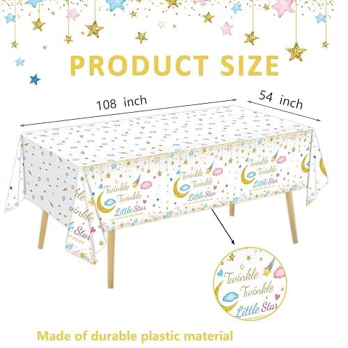Oigco 3 Packs Twinkle Twinkle Little Star Gender Reveal Party Decorations Tablecloths，Pink Blue Little Star Gender Reveal Tablecloth for Baby Shower Supplies Girls or Boys Theme Party 54" x 108" - Twinkle - 1 thumbnail 3
