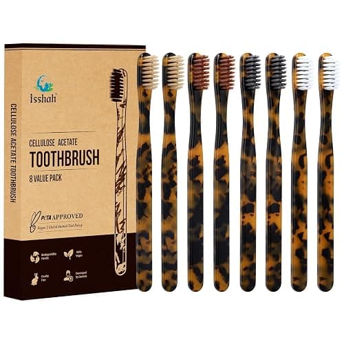 Isshah Biodegradable Eco-Friendly Cellulose Acetate Toothbrushes - 8 Count - Image 1