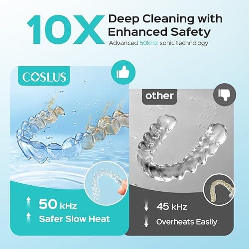 COSLUS C50 Portable Ultrasonic Retainer Cleaner : 50kHz Sonic Tooth Cleaner Cordless -Low Noise for Retainer, Aligner, Mouth Night Guard Deep Cleaning - Travel Home Use Pink thumbnail 2
