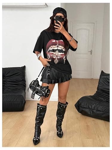 Verdusa Women's Y2k Lips Print Graphic T Shirts Rave Hip Hop Tees Streetwear Going Out Tops thumbnail 5