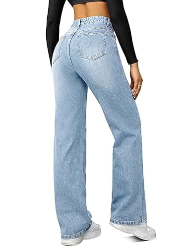 FUNUCA Straight Leg Jeans for Women,High Waisted Wide Leg Loose Microelastic Boyfriend Denim Pants thumbnail 3