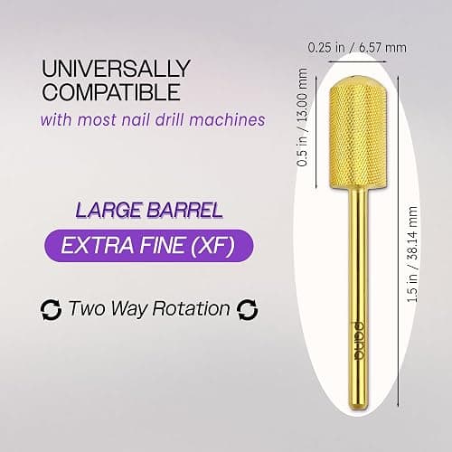 PANA 3/32" Large Smooth Round Top Safety Carbide Nail Drill Bit for Gel Polish & Acrylic Removal Nail Salon Manicure Pedicure Electric File Tools (Large Barrel - Gold, Extra Fine) - Extra Fine - Large Barrel - Gold thumbnail 3